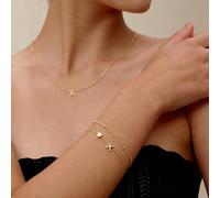 2 pezzi/set Braccialetti con catenina e iniziale da A a Z, gioielli eleganti per donne come regalo, con perline in quantità casuale per lunghezza fissa L,M,S,H,A,T,O,X,B,C,D,E,F,G,I,J,K,N,P,Q,R,U,V,W,