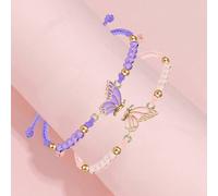 2 pezzi/set Braccialetti regolabili con farfalle decorate da perline carini per ragazze, il miglior regalo per l'amica del cuore Tagli UnicaPianteLega di zinco