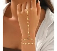 2 pezzi/set Braccialetto a catena per dita con cristalli a forma di cuore, versatile e alla moda. Adatto per vacanze, appuntamenti e uso quotidiano. La catena fatta a mano può essere tagliata alla lun