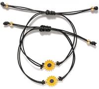 2 Pezzi/Set Braccialetto di Girasole Carino Braccialetto di Amicizia di Boho Braccialetto di Gioielli per Coppie Migliori Amiche Ragazza di Donna, Corda Nera e Carta Bianca Clever And Attractive