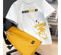 2 pezzi/Set Camicia a maniche corte casual e pantaloncini per ragazzi adolescenti, stile street punk rock academy, adatto per uscite quotidiane, feste, festival musicali, primavera/estate, stampa graf