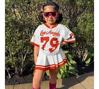 2 pezzi/set Canotta da basket e gonna plissettata mini per ragazze, outfit casual di moda per tutti i giorni 6Y,7Y,4Y,5YLettere,A striscePoliestere