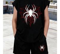 2 pezzi/set Canotta e pantaloncini da ragazzo con stampa di ragno, tessuto morbido e confortevole, per l'estate 6Y,7Y,8Y,9Y,10Y,4Y,5Y,14Y,11Y,12Y,13Y,16Y,15YAnimale,GraficoPoliestere