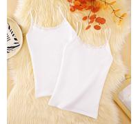 2 pezzi/Set Canottiera bianca tinta unita stile minimalista dolce basic moda multicolore quotidiana carina indossabile dentro e fuori con bordo in pizzo per ragazze e adolescenti 14Y,13Y,16Y,15YColore