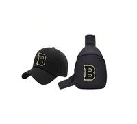 2 pezzi/set Cappellino da baseball nero classico e zaino decorato con lettera, adatto per bambini/bambine di età 3-8 anni, abbigliamento casual per primavera ed estate 3-8YLetterePoliestere