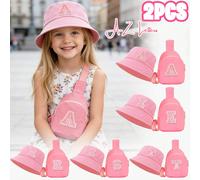 2 pezzi/set Cappello a secchiello rosa con grafica a lettere in paillettes per ragazze, cappello da sole alla moda, compatto e versatile per attività all'aperto in primavera/estate, adatto come regalo