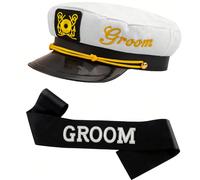 2 pezzi/Set Cappello da capitano e set di cinghie per le spalle, set di accessori per lo sposo, cappello da capitano, cinghia per le spalle dello sposo, divertente regalo per addio al celibato/sposo e