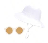 2 pezzi Set cappello da sole per bebè con occhiali, rapido asciugatura, secchio traspirante, cappello da spiaggia per bambini con protezione solare, cappello da pescatore M,S,XSColore unicoPoliestere