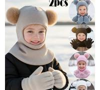 2 pezzi/set Cappello lavorato a maglia unisex per bambini, balaclava in tinta unita minimalista, set da 2 pezzi di cappello lavorato a maglia e guanti, autunno/inverno 1-5 anni,2-8 anniNataleAcrilica