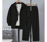 2 pezzi Set casual da ragazzo composto da camicia grigia a manica lunga monopetto stile gentleman e pantaloni casual con elastico in vita e tasche inclinate, outfit per adolescenti 14Y,13Y,16Y,15YColo