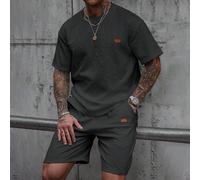2 pezzi Set casual da uomo: T-shirt a girocollo con stampa a rilievo e pantaloncini, completo nero a due pezzi, un ottimo regalo per il fidanzato o il marito, outfit comodi L,M,S,XL,XXLLettereTessuto