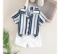 2 pezzi Set casual di maglietta a righe e pantaloncini per bambini piccoli 6-9M,9-12M,12-18M,18-24M,2-3YA strisceTessuto