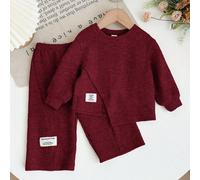 2 pezzi Set casual in maglia color cachi con manica lunga e pantaloni in vita elastica, set autunno/inverno per bambina, set invernale a due pezzi per la stagione autunno/inverno 6-9M,9-12M,12-18M,18-