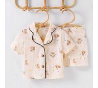 2 pezzi Set casual primavera/estate per bebè e bambini piccoli composto da maglietta in cotone con stampa di stelle, luna e koala con colletto e bottoni, abbinata a pantaloncini con stampa di koala, m