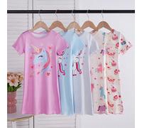 2 pezzi Set casuale di camicie da notte per ragazze con cartoni animati, 5 stili inviati casualmente tra cui unicorno, stella, unicorno a stampa completa, design di bambole dolci, tessuto morbido e li