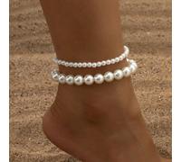2 pezzi/set Cavigliera da donna con perle, stile minimalista alla moda ed elastico, gioiello per i piedi, arredo per spiaggia e resort Tagli UnicaABS