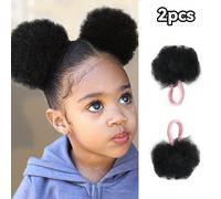 2 pezzi/set Coda di cavallo per bambini, Doppi boccoli soffici, Adatto per bambini da 0 a 5 anni, Parrucca sintetica nera naturale, Adatto per uso quotidiano e feste di compleanno Fibra ad alta temper