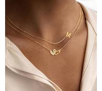 2 pezzi/Set Collana a strati con ciondolo a forma di doppio cuore cavo in acciaio inossidabile con lettera per donne Stile classico L,M,S,H,A,T,O,B,C,D,E,F,G,I,J,K,N,P,R,V,W,Y,ZAcciaio inossidabile