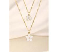 2 pezzi/set Collana alla moda e delicata con fiore a cinque petali e lettera a doppio strato, adatta per ragazze in vacanza al mare in estate, collana choker, può essere un regalo per il compleanno di