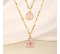 2 pezzi/set Collana alla moda e delicata con fiore a cinque petali e lettera a doppio strato, adatta per ragazze in vacanza al mare, collana choker, può essere un regalo di compleanno per familiari e