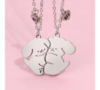 2 pezzi/Set Collana con ciondolo in acciaio inossidabile a forma di cane con grandi orecchie, adatto per l'uso quotidiano degli adolescenti e come regalo per lo scambio tra migliori amici Tagli UnicaA
