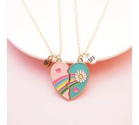 2 pezzi/Set Collana con Ciondolo Migliori Amiche Per la Scuola Margherita Arcobaleno Amore Cuore Spezzato Catena Clavicolare BFF Migliori Amiche Gioielli Regali Collana con Ciondolo Popolare Geometria