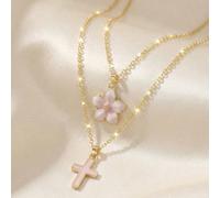 2 pezzi/set Collana con pendente a fiore a cinque petali e croce, elegante e alla moda, adatta per spiaggia estiva, festa, vacanza, appuntamento e altre occasioni, può essere un regalo di compleanno o