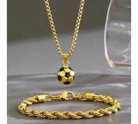 2 pezzi/Set Collana e bracciale con ciondolo a forma di pallone da calcio popolare per bambini, corda intrecciata, gioielli per feste per bambini, regalo per ragazzi e ragazze, uso quotidiano Tagli Un