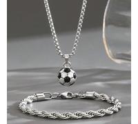 2 pezzi/Set Collana e bracciale con ciondolo a forma di pallone da calcio popolare per bambini, corda intrecciata, gioielli per feste per bambini, regalo per ragazzi e ragazze, uso quotidiano Tagli Un