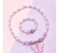 2 pezzi/Set Collana e bracciale con perline a forma di farfalla in cristallo colorato, set di gioielli alla moda e raffinato per ragazze, adatto per uso quotidiano, accessori gioiello, regalo Tagli Un
