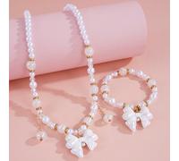 2 pezzi/set Collana e braccialetto gioielli con perle bianche e fiocco, stile minimalista, regalo per il compleanno delle ragazze Tagli UnicaPiantePMMA