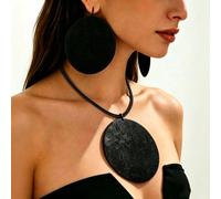2 pezzi/Set Collana e orecchini con grandi dischi in metallo martellato dalla texture esagerata, accessori accattivanti per donne per serate, uso quotidiano, feste, festival musicali Lega di ferro