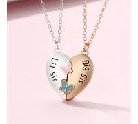 2 pezzi/set Collana magnetica in lega di zinco placcata oro opaco e argento opaco con motivi a farfalla e cuore "SORELLA MAGGIORE SORELLA MINORE", adatta come regalo per la Festa della Mamma, tra sore