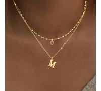 2 pezzi Set Collana minimalista con pendente a forma di cuore rosso in cristallo e catena a labbra in acciaio inossidabile dorato per donna L,M,S,H,A,T,O,B,C,D,E,F,G,I,J,K,N,P,R,V,W,Y,ZAcciaio inossid