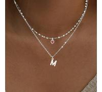 2 pezzi Set Collana minimalista con pendente a forma di cuore rosso in cristallo e catena in acciaio inossidabile a forma di labbra per donne L,M,S,H,A,T,O,B,C,D,E,F,G,I,J,K,N,P,R,V,W,Y,ZAcciaio inoss