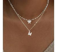2 pezzi Set Collana minimalista in acciaio inossidabile con ciondolo a fiocco di cristallo e lettera, catena a labbra per donne L,M,S,H,A,T,O,B,C,D,E,F,G,I,J,K,N,P,R,V,W,Y,ZAcciaio inossidabile