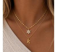 2 pezzi/Set Collana minimalista in acciaio inossidabile con ciondolo a forma di lettera & fiore, collana a strati con catena a forma di labbra per donne L,M,S,H,A,T,O,X,B,C,D,E,F,G,I,J,K,N,P,Q,R,U,V,W