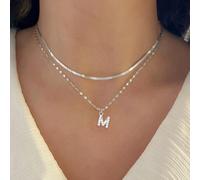 2 pezzi/set Collana semplice con iniziale impreziosita da zirconi, collana con catena intrecciata e a più strati, adatta per le donne L,M,S,H,A,T,O,X,B,C,D,E,F,G,I,J,K,N,P,Q,R,U,V,W,Y,ZAcciaio inossid