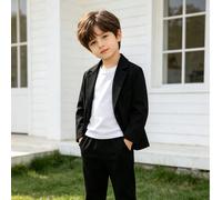 2 pezzi/Set Completo casual da ragazzo, Giacca nera + Pantaloni lunghi, Adatto per feste di compleanno, riunioni di famiglia, abbigliamento primavera/autunno 7Y,8Y,9Y,10Y,4Y,5YPoliestere