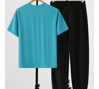 2 pezzi/set Completo casual minimalista con stampa di lettere per ragazzi adolescenti, girocollo, adatto per estate, sport, corsa, attività all'aperto 14Y,12Y,13Y,16Y,15YGeometrico,LettereTessuto in m