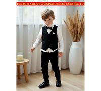 2 pezzi Set completo da gentiluomo per ragazzi, comprendente gilet nero con tasche finte e pantaloni casual a vita elastica, senza camicia né accessori a fiocco, adatto per matrimoni, eventi, feste, c