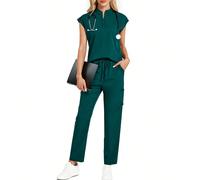 2 pezzi/Set Completo divisa infermiera costituito da top con scollo a tacca e pantaloni tinta unita L,M,S,XL,XSColore unicoTessuto intrecciato