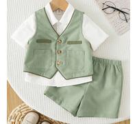 2 pezzi/Set Completo Elegante da Cerimonia per Bambino/Bambino Maschio, Abito da Paggetto/Testimone per Matrimonio, Primavera/Estate 6-9M,9-12M,12-18M,18-24M,2-3Y,3-6MColore unicoTessuto