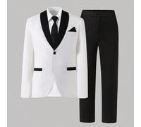 2 pezzi Set Completo Nero e Bianco: Giacca a Maniche Lunghe + Pantaloni, Stile Minimalista Casual Adatto per Uso Quotidiano, Occasioni Formali per Adolescenti e Giovani Ragazzi come Recital di Piano/V