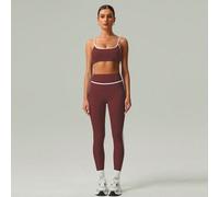 2 pezzi Set coordinato primavera ed estate, reggiseno sportivo e leggings bianchi con linee per le donne, stile moda e yoga L,M,S,XSBlocchi di coloreTessuto in maglia