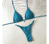 2 pezzi/set Costume da bagno estivo per donna, con stampa animale casuale, top triangolare senza schienale e slip a vita alta, sexy L,M,S,XSPiante,stampa dappertutto,Motivo strutturatoTessuto