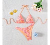 2 pezzi/set Costume da bagno per donna con top a canotta reversibile e fantasie floreali casuali e graziosi slip, adatto per vacanze e spiaggia L,M,S,XL,XSFloreale,stampa dappertuttoTessuto