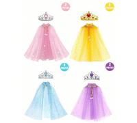 2 pezzi Set costume da principessa con corona e mantello, adatto per vestirsi e giocare delle bambine, feste in costume per occasioni speciali, anche un regalo ideale per le ragazze GraficoABS