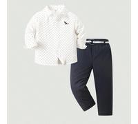 2 pezzi Set da Giovane Gentiluomo: Camicia a maniche lunghe a pois e pantaloni da completo, Stile Gentiluomo alla moda, Adatto per Feste di Compleanno, Eventi Formali, Matrimoni, Battesimi, Natale, Og