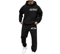 2 pezzi Set da jogging da uomo in pile sportivo sportivo sportivo con stampa Letteratura Felpe con cappuccio e pantaloni a maniche lunghe Tuta ideale per sport all'aria aperta e palestra, Nero , L